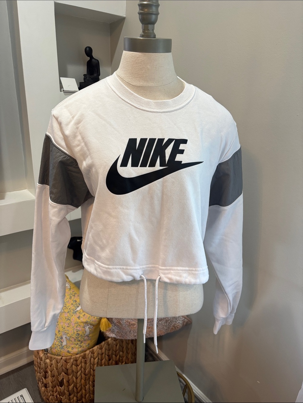 Nike White and Gray Cropped Logo Sweatshirt